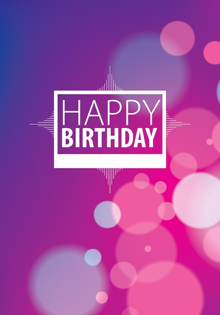 Diseño vectorial de tarjetas de felicitación de cumpleaños. Incluye composición de letras colocadas sobre coloridas luces borrosas fondo abstracto. Formato A4 con colores CMYK aceptables para la impresión.