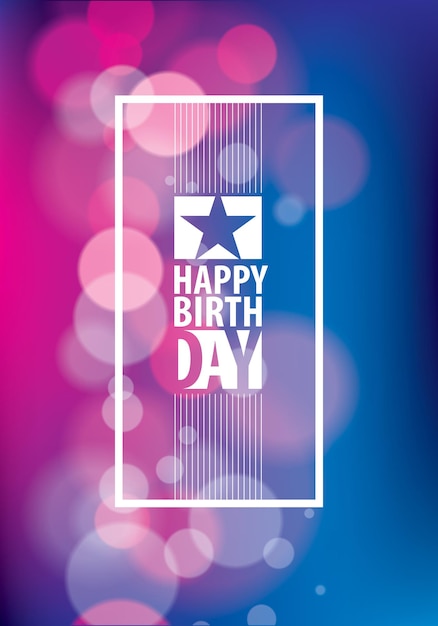 Diseño vectorial de tarjetas de felicitación de cumpleaños. Incluye composición de letras colocadas sobre coloridas luces borrosas fondo abstracto. Formato A4 con colores CMYK aceptables para la impresión.