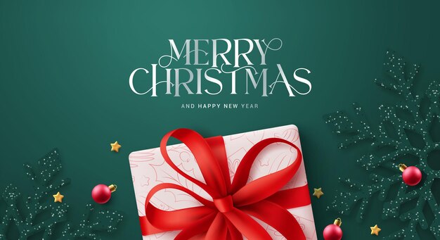 Diseño vectorial de tarjetas de felicitación de Navidad Feliz Navidad y feliz año nuevo texto con caja de regalos