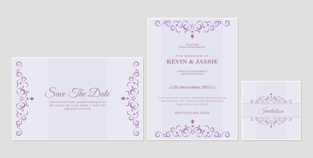 Diseño vectorial de tarjetas de invitación estilo vintage con color rosa suave