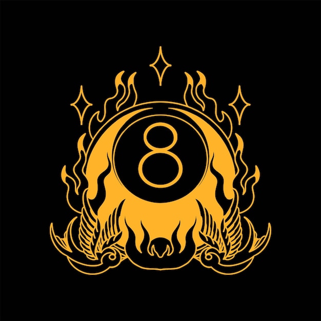diseño vectorial de tatuaje de billar en llamas