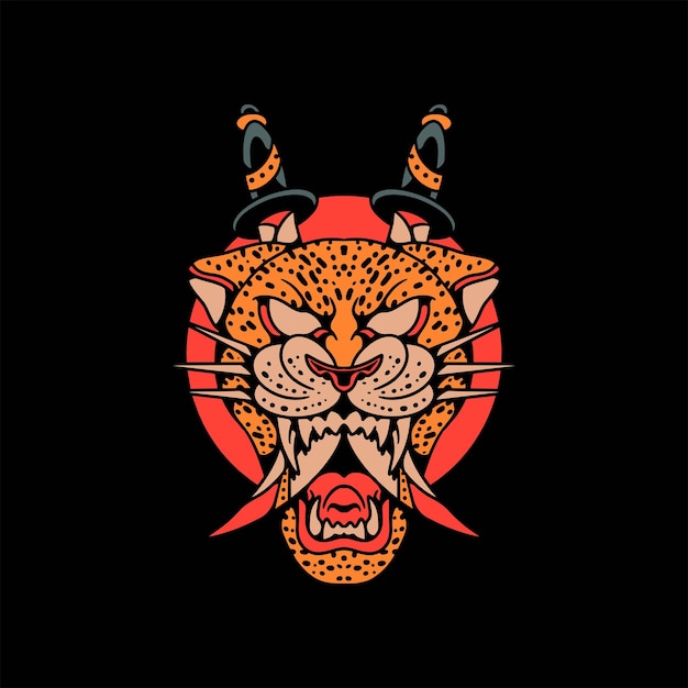 Diseño vectorial del tatuaje de la daga leopardo