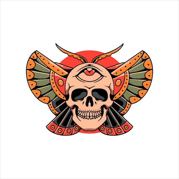 Diseño vectorial de tatuaje de mariposa del cráneo