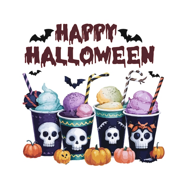 Diseño vectorial de tazas de café de Halloween