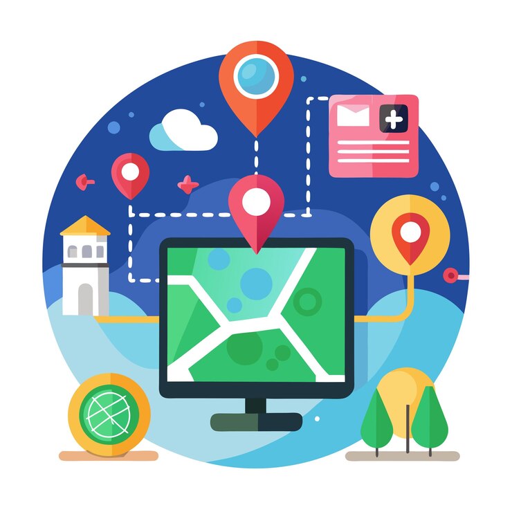 Diseño vectorial de la tecnología de navegación GPS con un fondo blanco