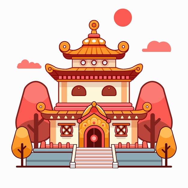 El diseño vectorial del templo budista pacífico de Vihara Serene