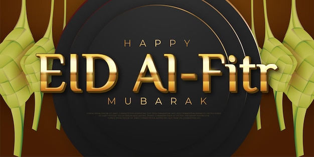 Vector diseño vectorial texto de estilo 3d editable feliz eid alfitr con guarnición de rombos en el fondo