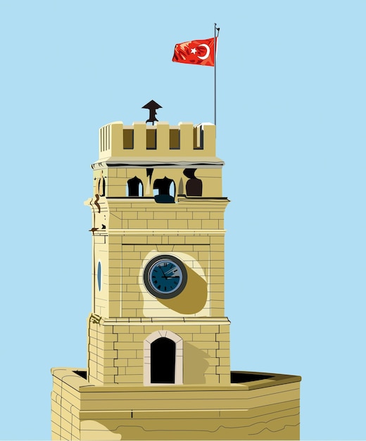 Vector diseño vectorial de la torre del reloj militar de antalya saat kulesi