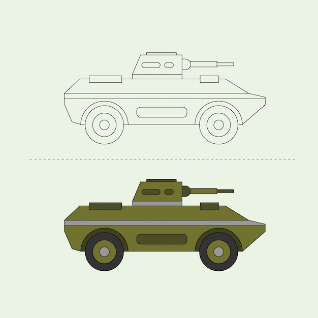 Diseño vectorial de vehículos militares ilustración educativa páginas de libros para colorear para niños