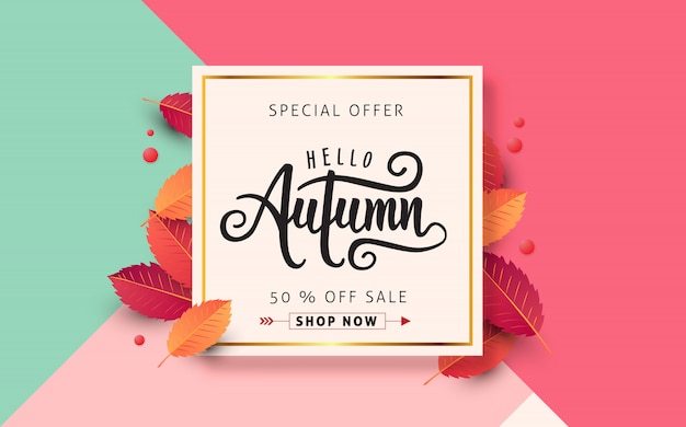 Vector diseño de venta de otoño decorar con hojas para banner de web de venta de compras.