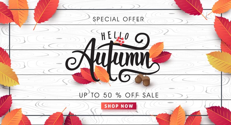 Vector diseño de venta de otoño decorar con hojas para banner de web de venta de compras.