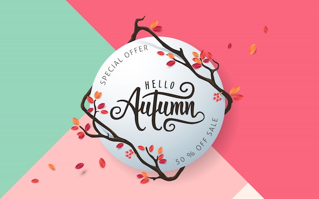Diseño de venta de otoño decorar con hojas para banner de web de venta de compras.