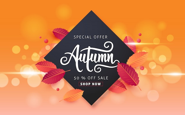 Diseño de venta de otoño decorar con hojas para banner de web de venta de compras.