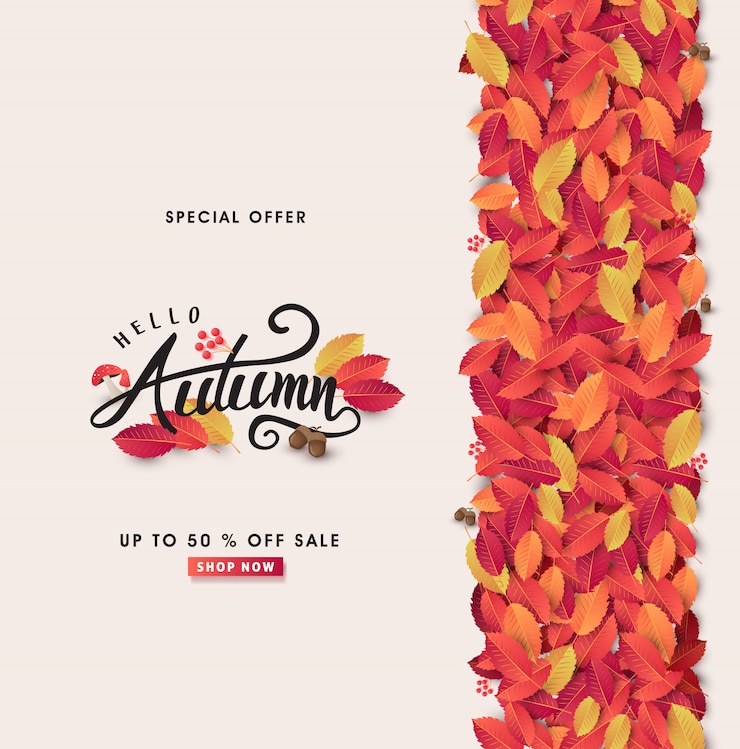 Vector diseño de venta de otoño decorar con hojas para banner de web de venta de compras.