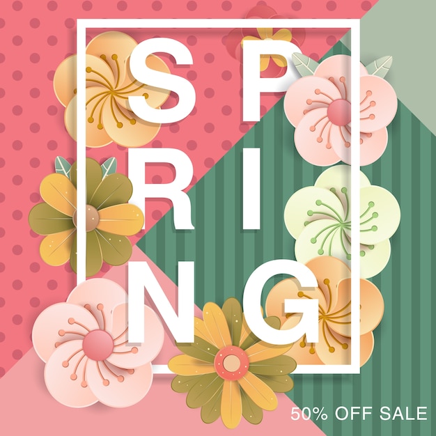 Vector diseño de venta de primavera con flores de colores