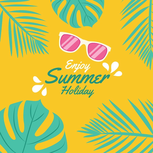 Diseño de verano con fondo de palmera y gafas de sol.
