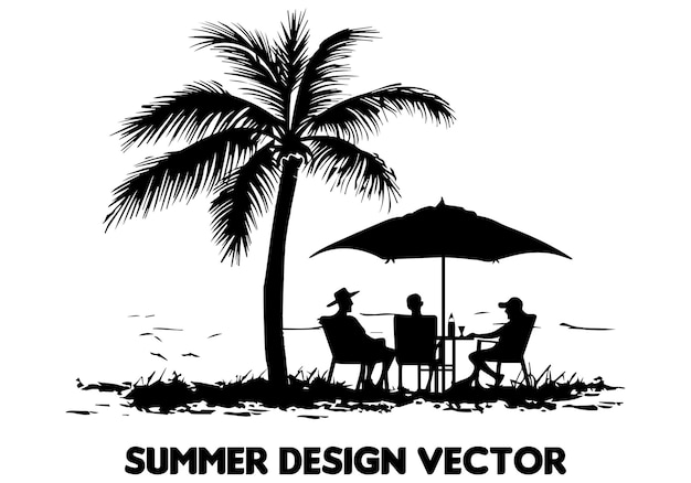 diseño de verano palmera sentado en la silla frente a la mesa y el paraguas hombre vector