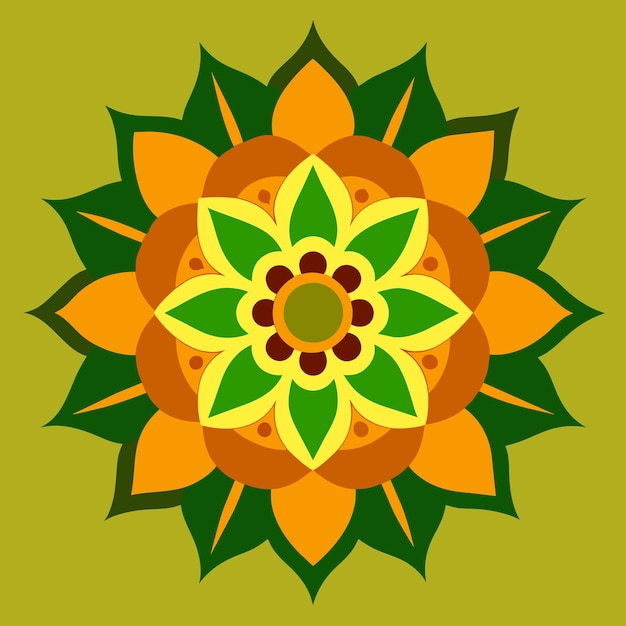 un diseño verde y amarillo con un diseño de flores en él