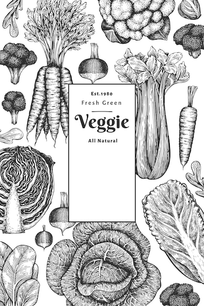 Diseño de verduras boceto dibujado a mano.