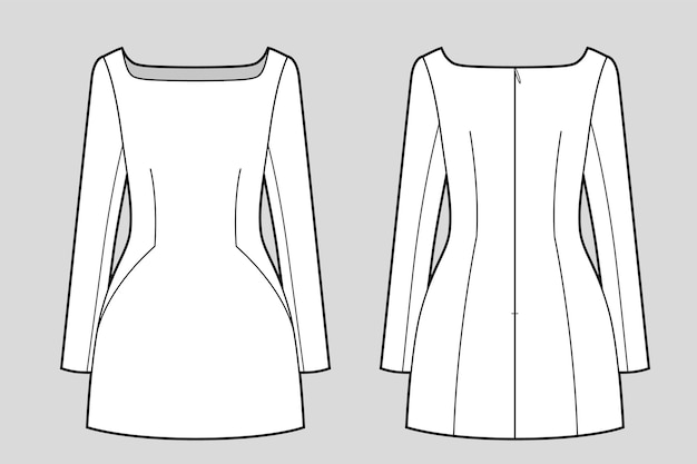 Diseño de vestido de noche, boceto plano y vestido de vacaciones