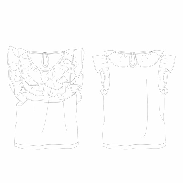 Diseño de vestidos para chicas con boceto plantilla vectorial de ilustración de moda con vista delantera y trasera