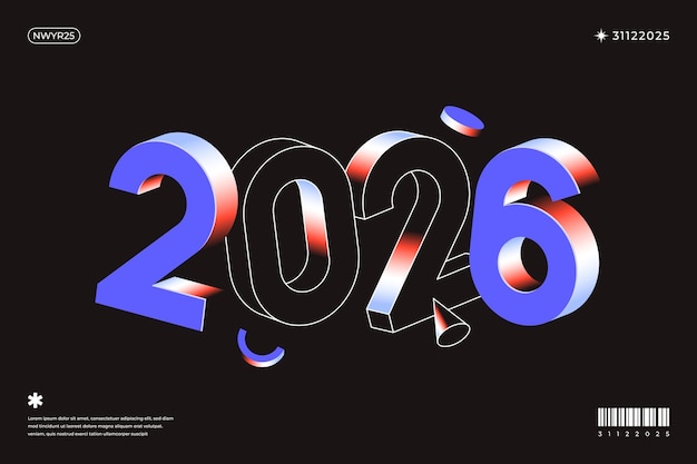 Un diseño vibrante y moderno que muestra el año 2026 en una combinación dinámica de colores