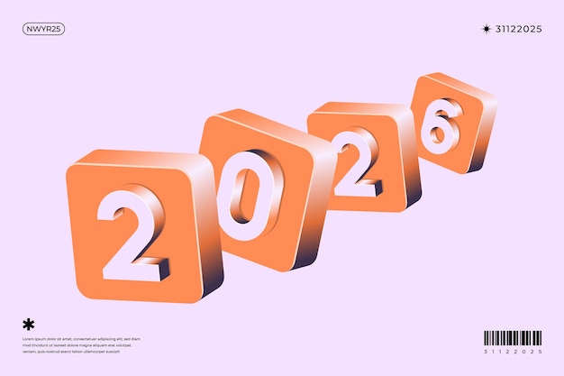 Un diseño vibrante y moderno que muestra el año 2026 en una combinación dinámica de colores