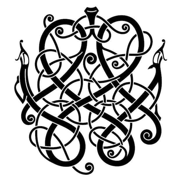 Diseño vikingo escandinavo antiguo animal decorativo mítico en nudos de estilo escandinavo celta