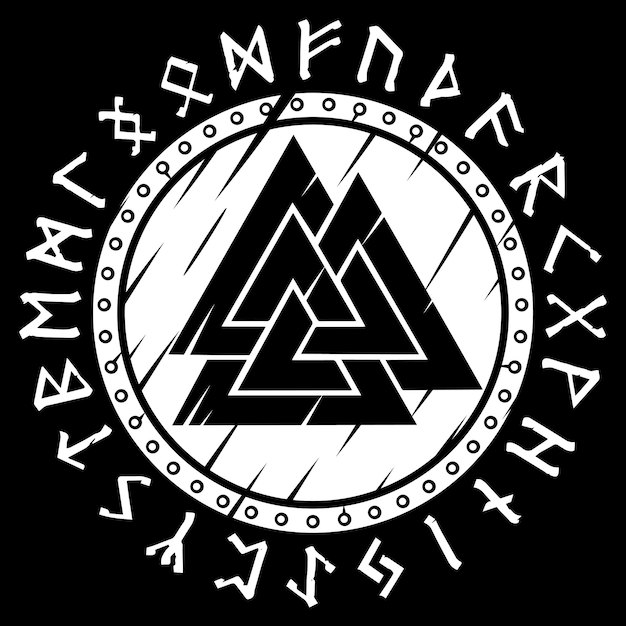 Diseño vikingo Escudo vikingo con runas del norte alfabeto nórdico antiguo