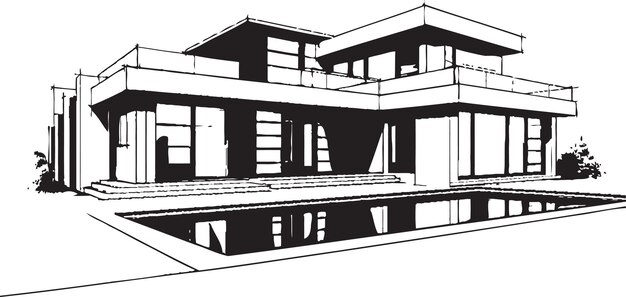 Vector diseño de villa construcción estilo contemporáneo emblemático en vector estructura de villa icónica contemporánea