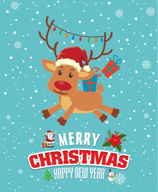 Vector diseño vintage de carteles navideños con renos.
