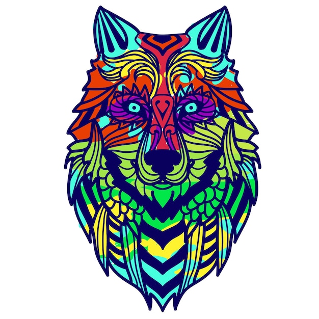 diseño vintage de lobo colorido