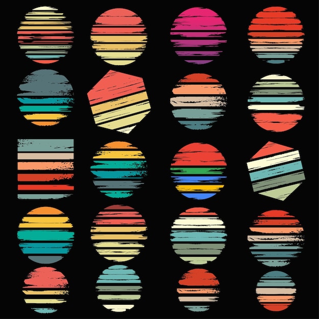 Diseño vintage retro de puesta de sol con colores audaces y siluetas clásicas para proyectos gráficos