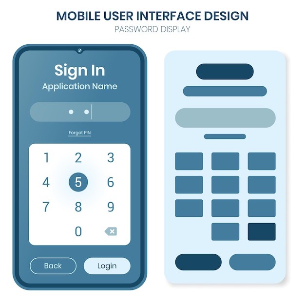 Vector diseño de visualización de contraseñas de la interfaz de usuario móvil de wireframe