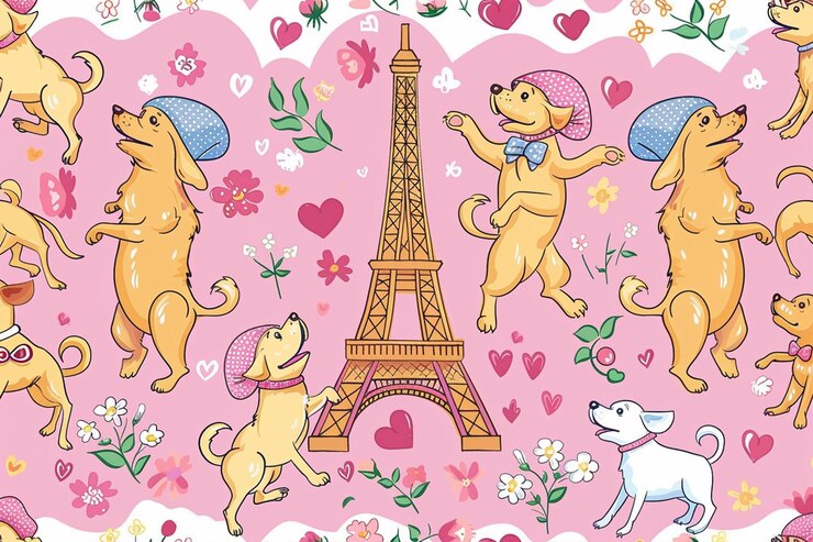 Vector diseño de vitrinas encantadores perros de dibujos animados en boina