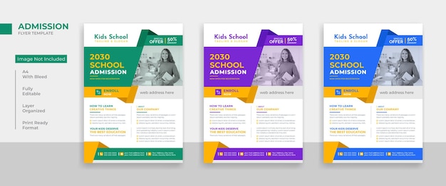 Diseño de volante de admisión escolar para niños, diseño de plantilla de póster educativo