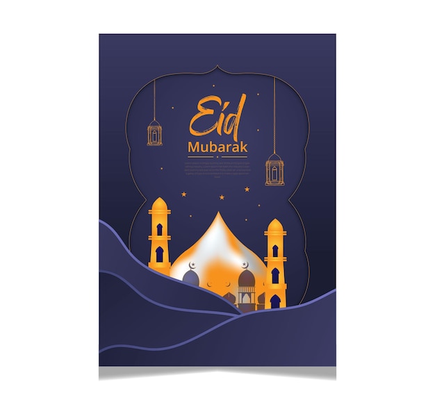 Diseño de volante creativo azul Eid Mubarak