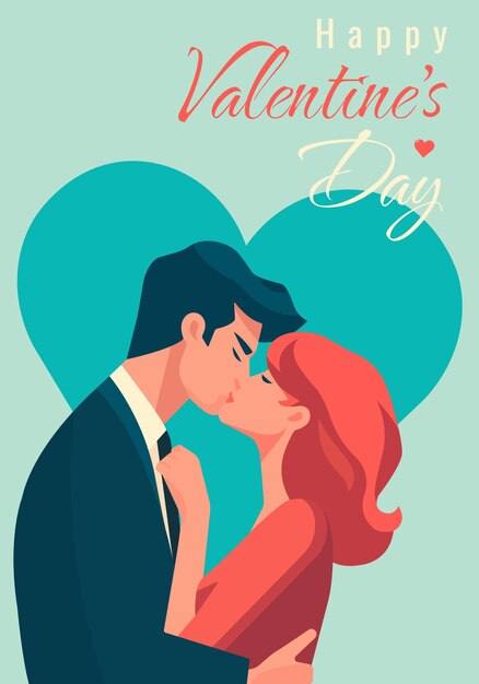 diseño de volante de feliz día de San Valentín con pareja enamorada besándose