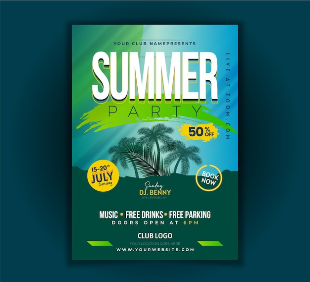 diseño de volante de fiesta de verano y publicación de redes sociales de verano