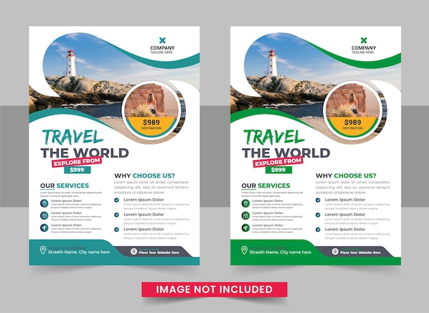 Diseño de volante de negocios y plantilla de portada de folleto para agencia de viajes