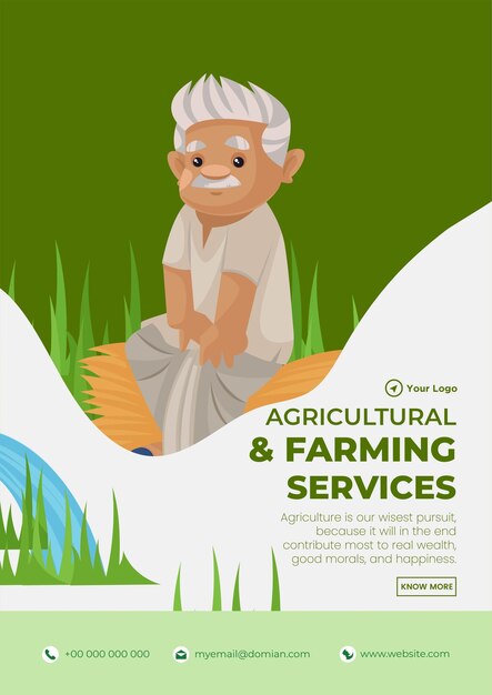 Diseño de volante de plantilla de estilo de dibujos animados de servicios agrícolas y ganaderos