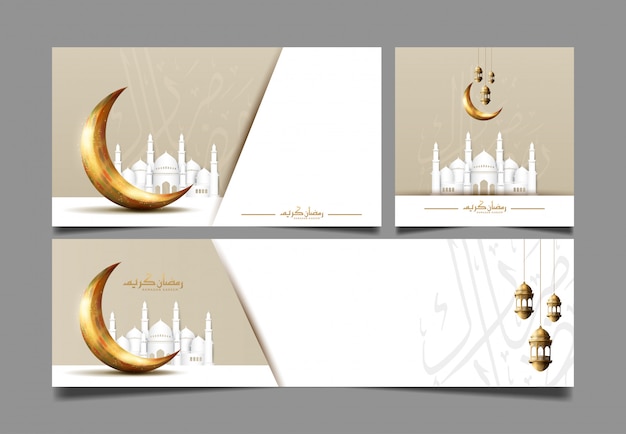 Diseño de volante de Ramadán con luna, mezquita y linterna para el evento de celebración sagrada del Ramadán