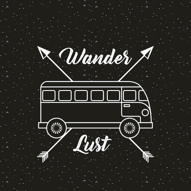 diseño de wanderlust con icono de autobús y flechas