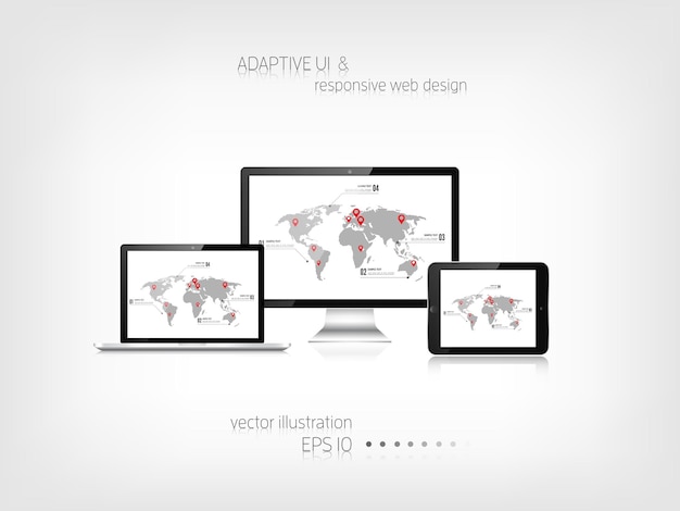 Diseño web adaptable interfaz de usuario digital diseños portátiles tablets monitores teléfonos inteligentes web