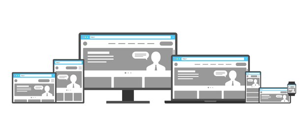 Diseño web adaptable y receptivo Sitio web abierto en dispositivos Computadora PC monitor tableta teléfono inteligente