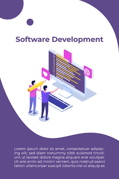 Diseño web y concepto isométrico de desarrollo front end. Ilustración vectorial.