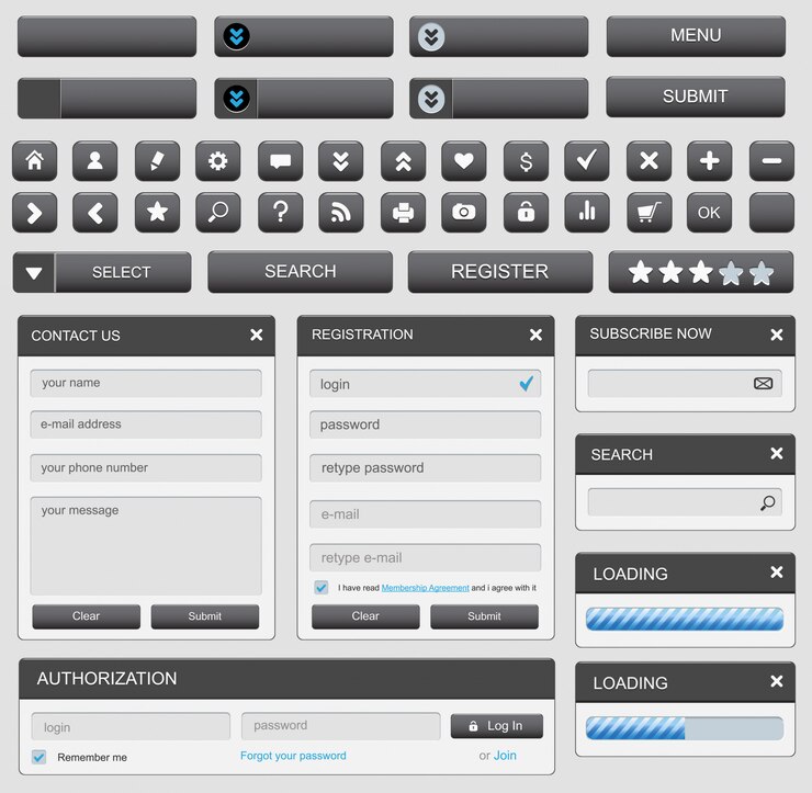 Vector diseño web elemets set negro