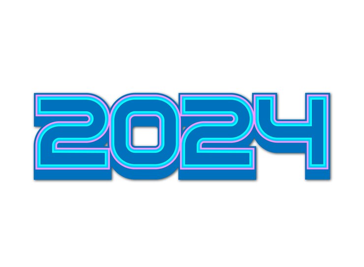Vector diseño web de feliz año nuevo 2024 con coloridas ilustraciones de números truncados diseño vectorial premium