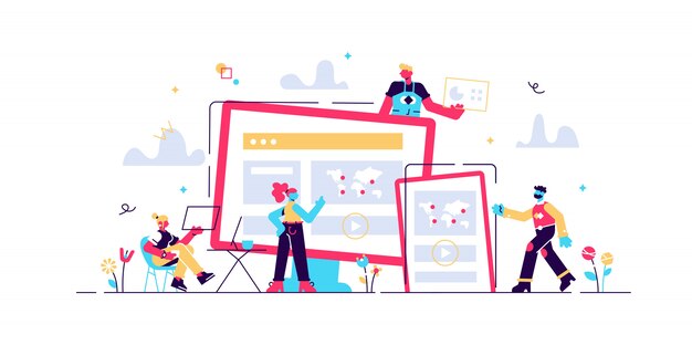 Diseño web, interfaz de usuario UI y organización de contenido de experiencia de usuario UX. Concepto de desarrollo de diseño web. Ilustración del concepto aislado. Diseño líquido 3D con elementos florales.