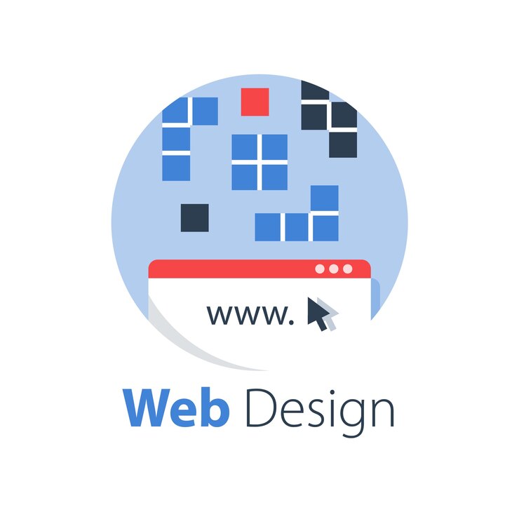 Vector diseño web, tecnología de internet, desarrollo de software, servicios de hospedaje, solución en línea, ilustración